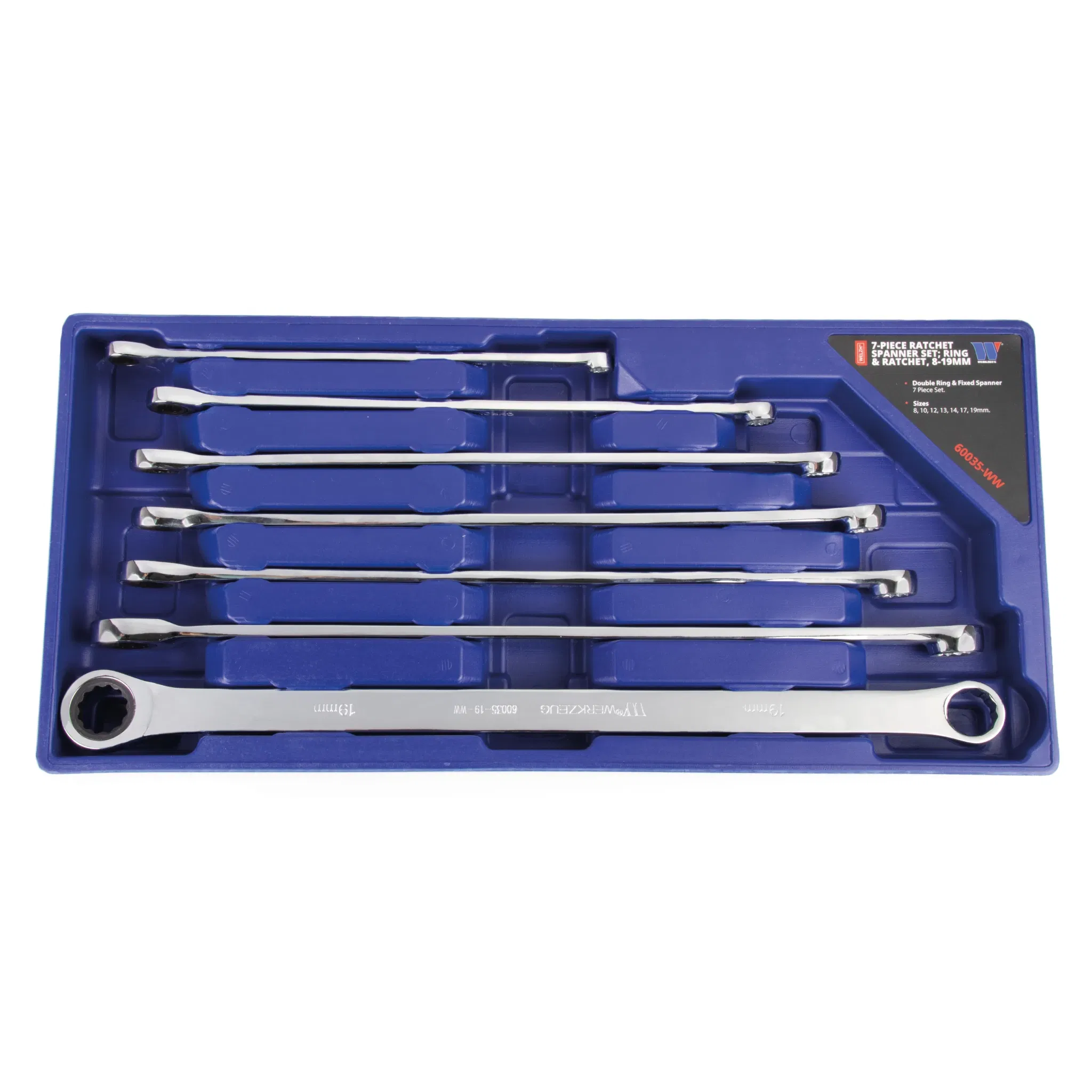 Welzh Werkzeug 60035-WW tálcás, extra hosszú, egyenes racsnis csillagkulcs készlet, metrikus, 7 részes termék fő termékképe